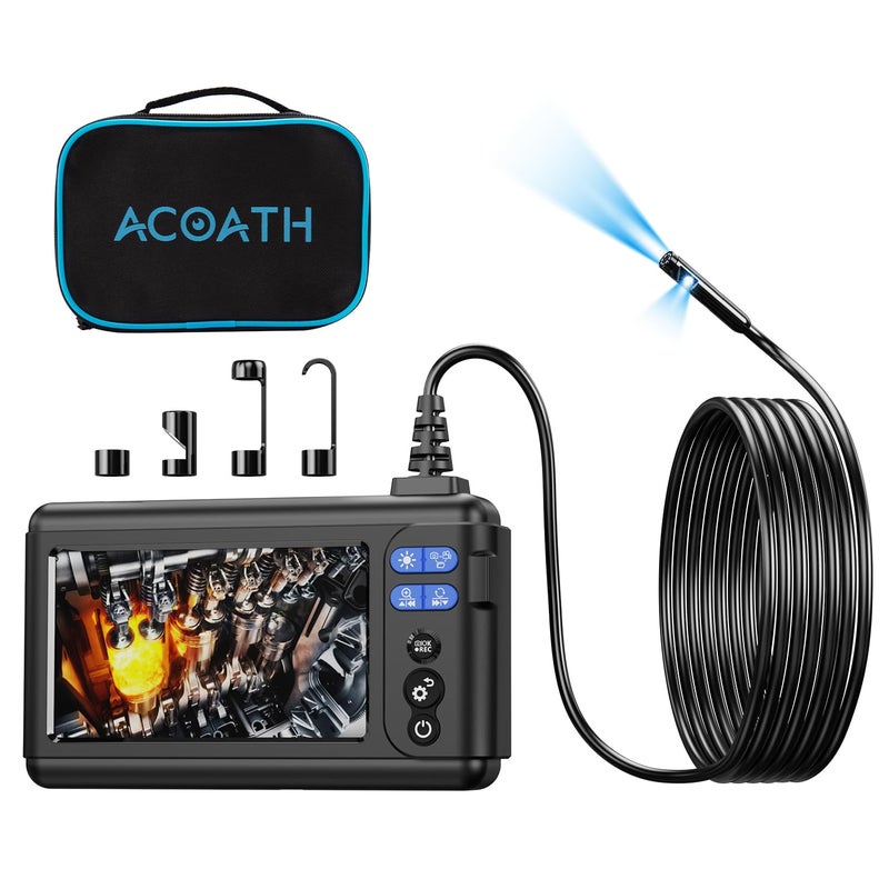 Acoath Store Borescope Endoscope Camera with Light, Dual-Lens 1080P HD Industrial Inspection Camera with 8 LED Lights, 9.8Ft Semi-Rigid Snake Cable, 5" IPS Screen, 32GB Card, IP67 Waterproof Sewer Tools - Image 1